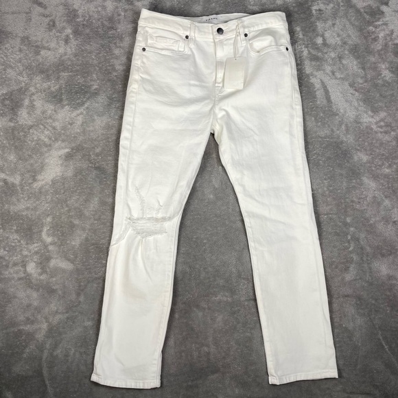 Frame Jeans Womens 26 White Le Pixie Beau Distressed Boyfriend Blanc Drive Rips - Picture 2 of 12